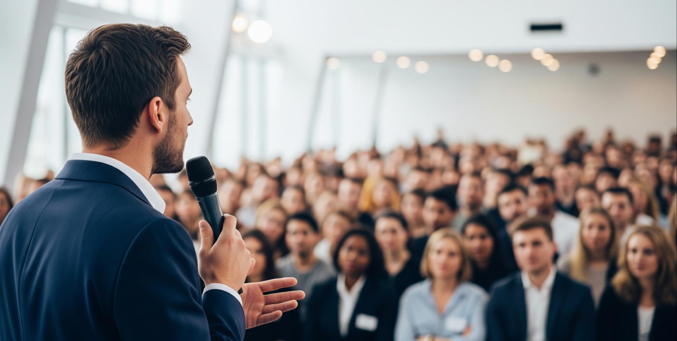 Mann hält eine Rede vor Publikum